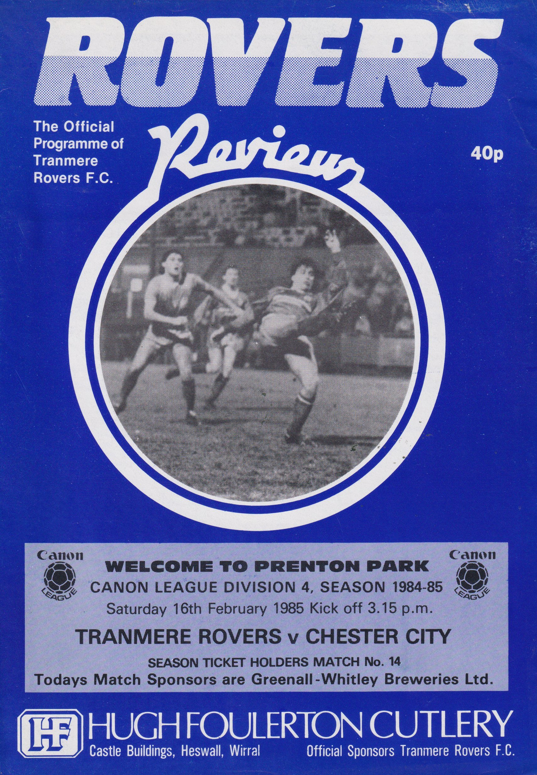 Tranmere Rovers v Chester match programme